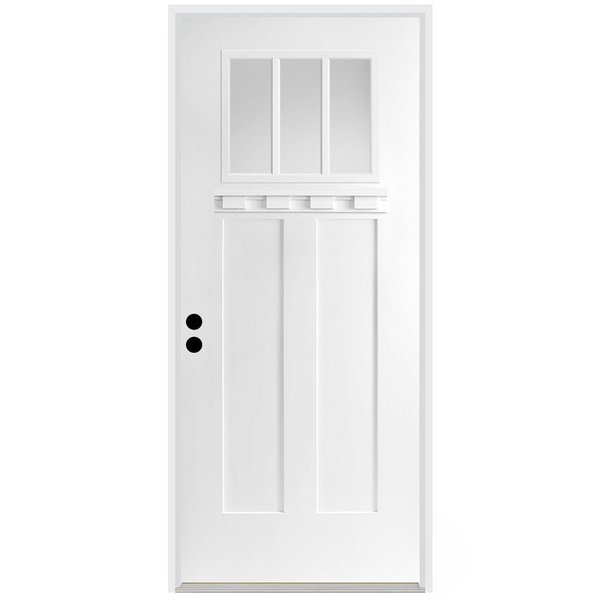 Codel Doors 32" x 80" Primed White Shaker Exterior Fiberglass Door 2868RHISPSFHER2033C49161DM